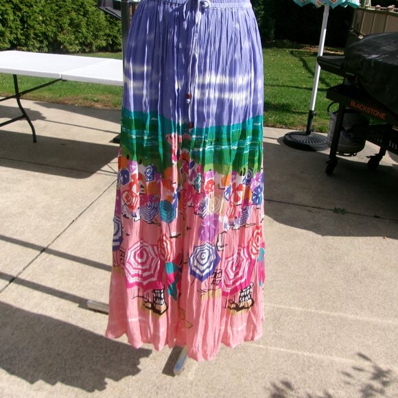 NWT GYPSIE BLU BEACH UMBRELLA PRINT MAXI SKIRT L - Picture 1 of 2